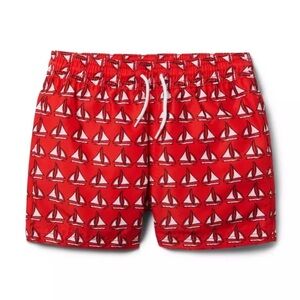 Janie and Jack Red Sailboat Print Swim Shorts